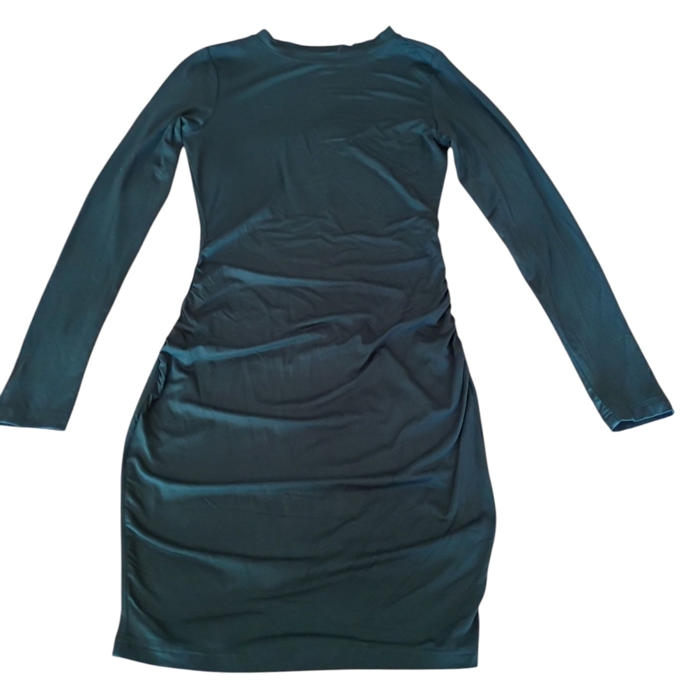 BTFBM Women's Dark Green Side Ruched Long Sleeve Dress SZ XS NWT